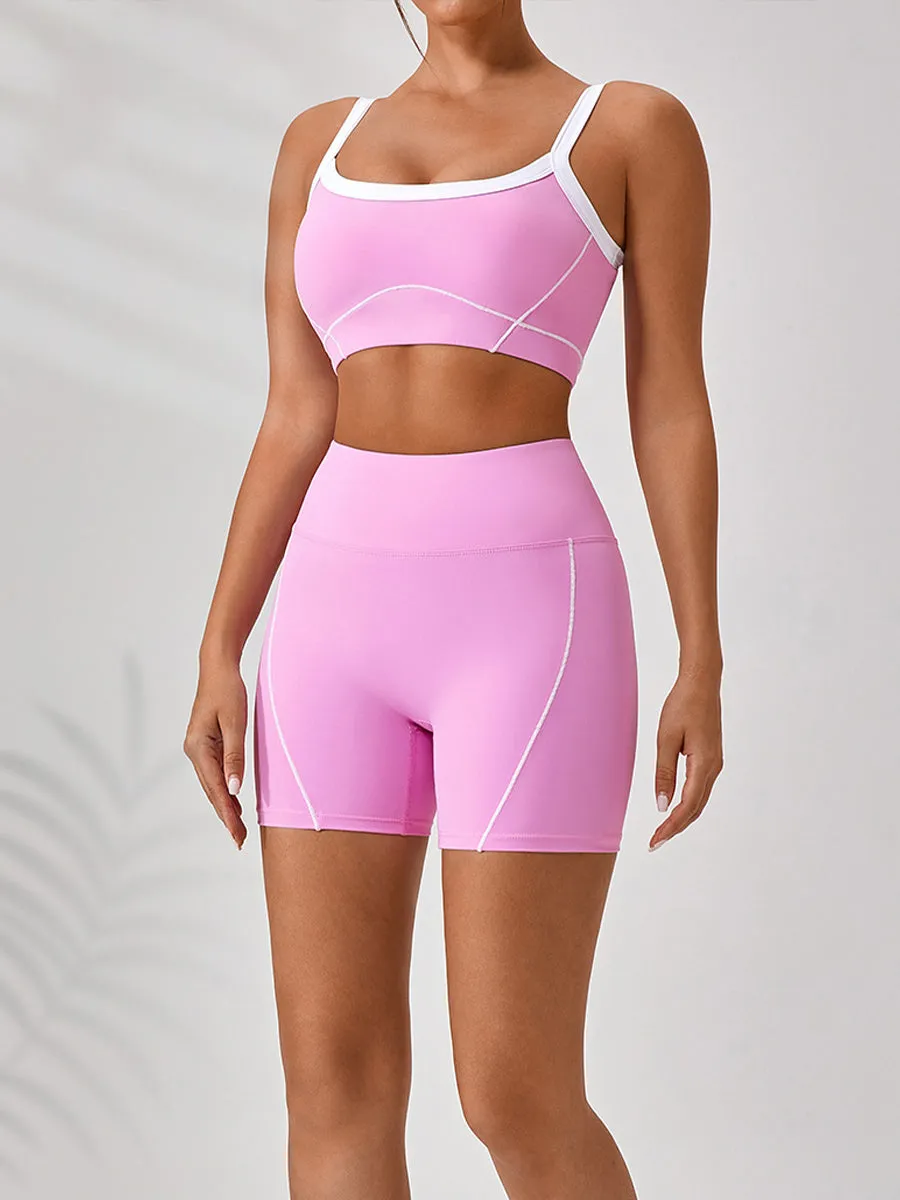 2pcs Fitness Yoga Suit Gym Outfits Sports Set Plain Tank with Chest Pads and Shorts and Pants