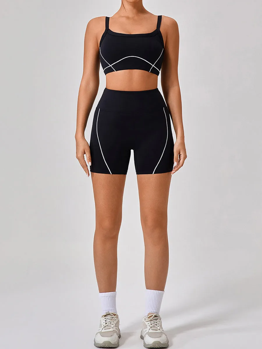 2pcs Fitness Yoga Suit Gym Outfits Sports Set Plain Tank with Chest Pads and Shorts and Pants