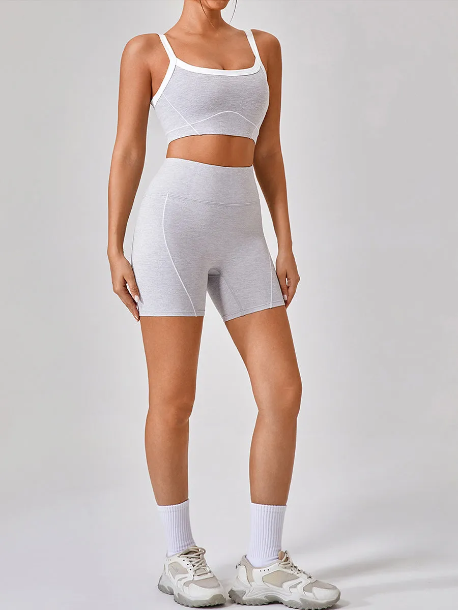 2pcs Fitness Yoga Suit Gym Outfits Sports Set Plain Tank with Chest Pads and Shorts and Pants