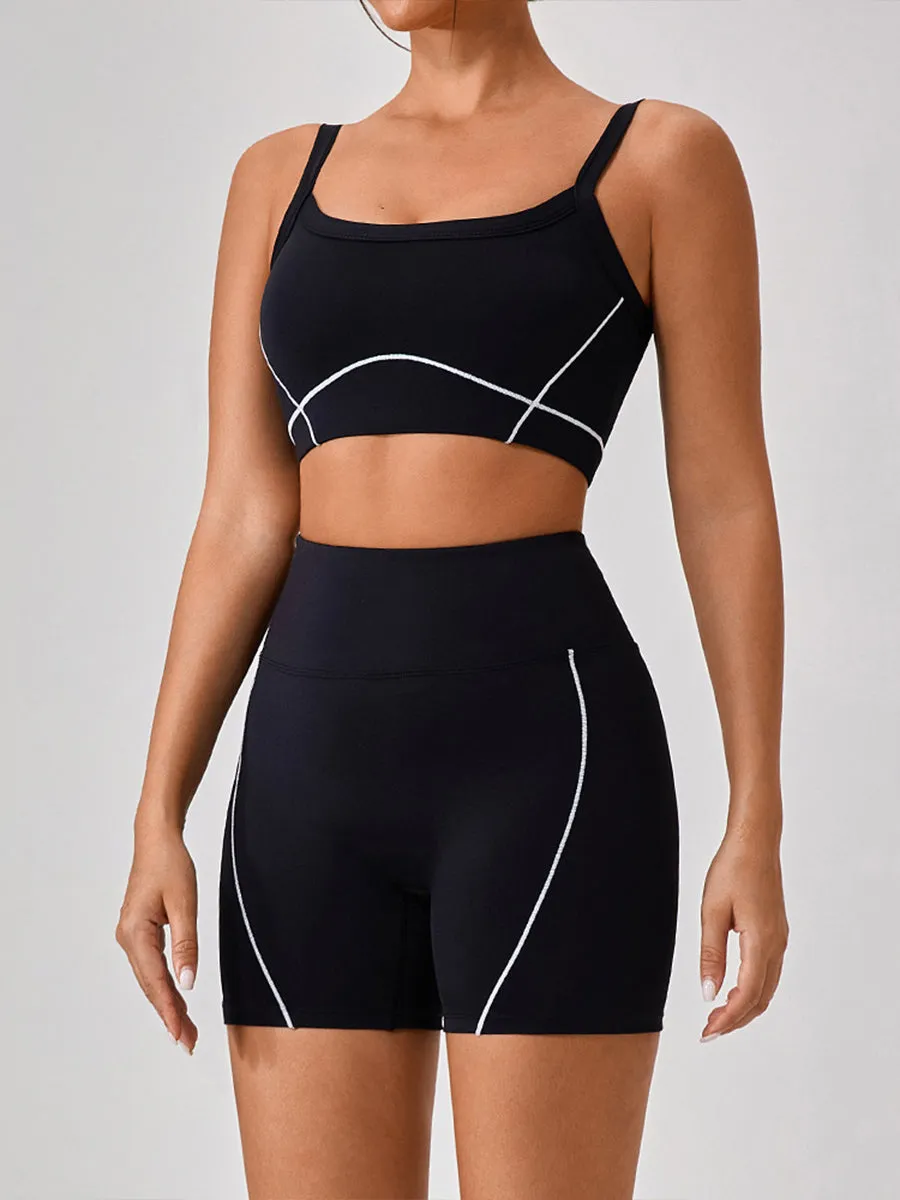 2pcs Fitness Yoga Suit Gym Outfits Sports Set Plain Tank with Chest Pads and Shorts and Pants