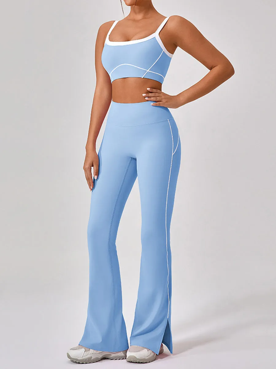 2pcs Fitness Yoga Suit Gym Outfits Sports Set Plain Tank with Chest Pads and Shorts and Pants