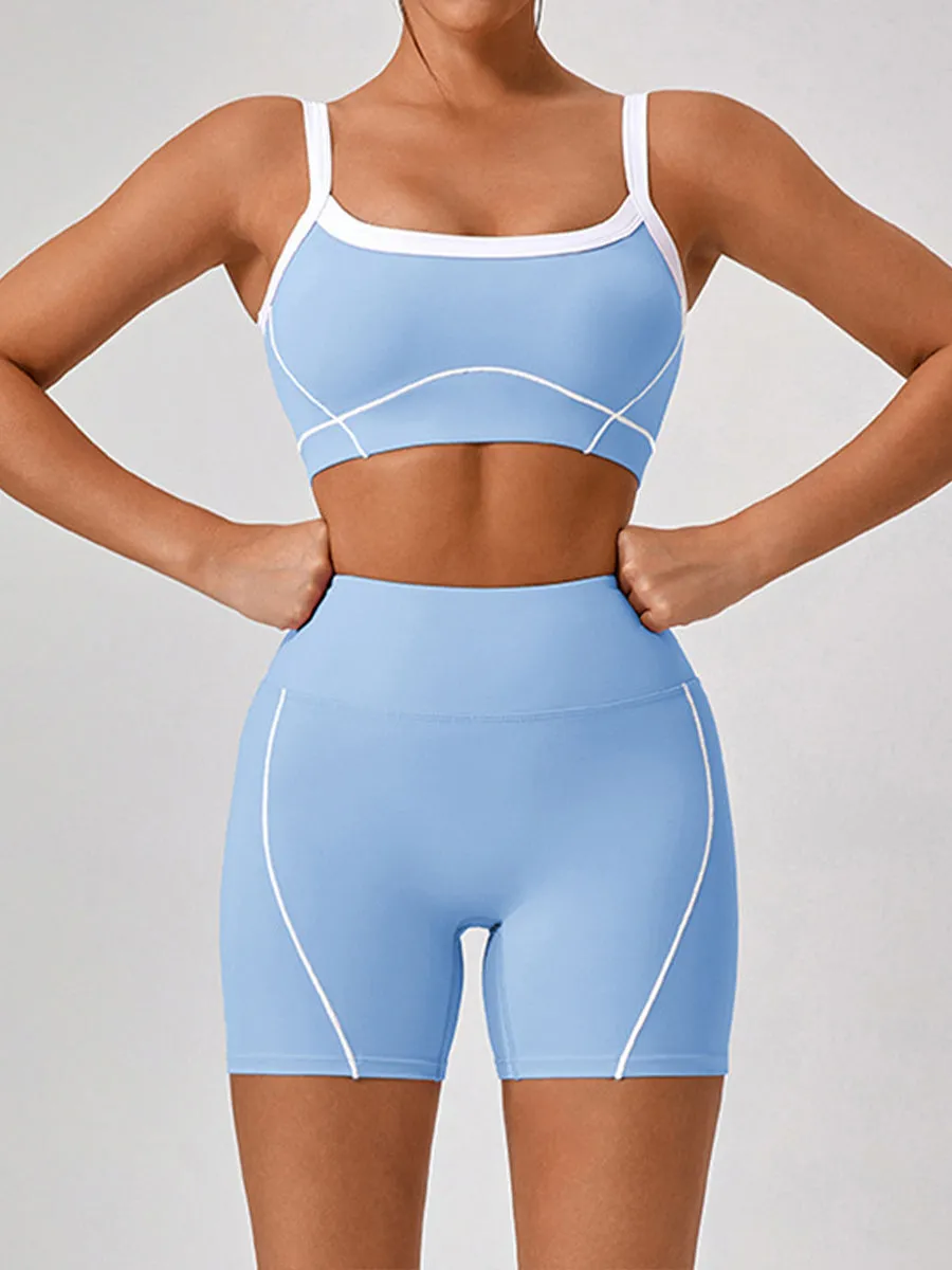 2pcs Fitness Yoga Suit Gym Outfits Sports Set Plain Tank with Chest Pads and Shorts and Pants