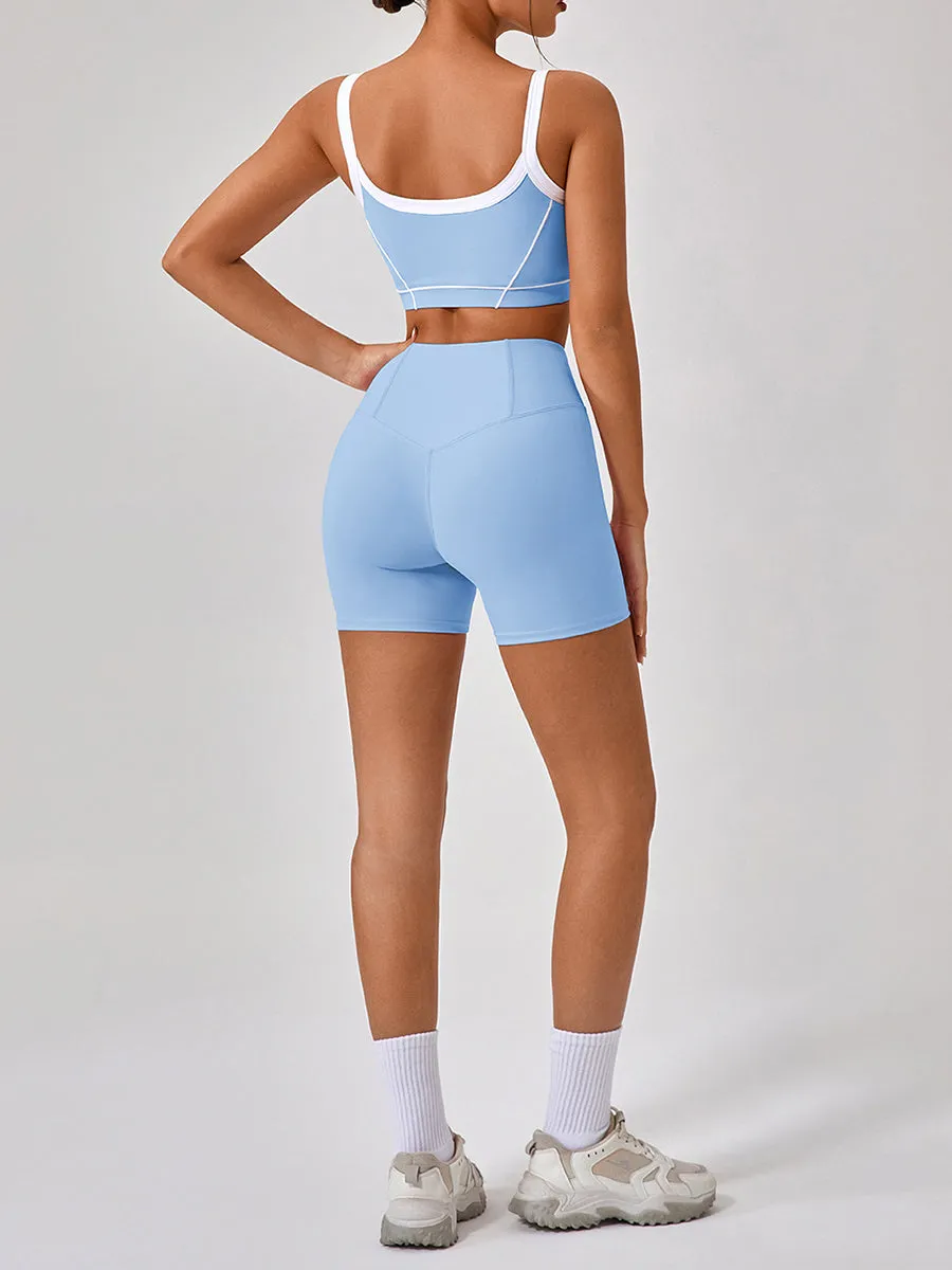 2pcs Fitness Yoga Suit Gym Outfits Sports Set Plain Tank with Chest Pads and Shorts and Pants
