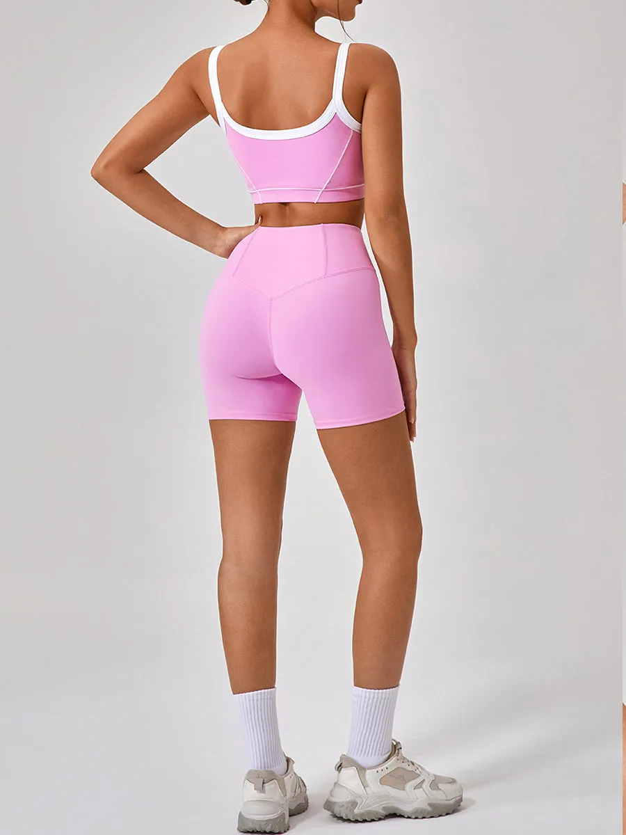 2pcs Fitness Yoga Suit Gym Outfits Sports Set Plain Tank with Chest Pads and Shorts and Pants