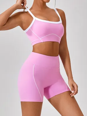 2pcs Fitness Yoga Suit Gym Outfits Sports Set Plain Tank with Chest Pads and Shorts and Pants