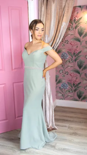 Alanna Sage Green Off The Shoulder Strapless Bridesmaids Dress