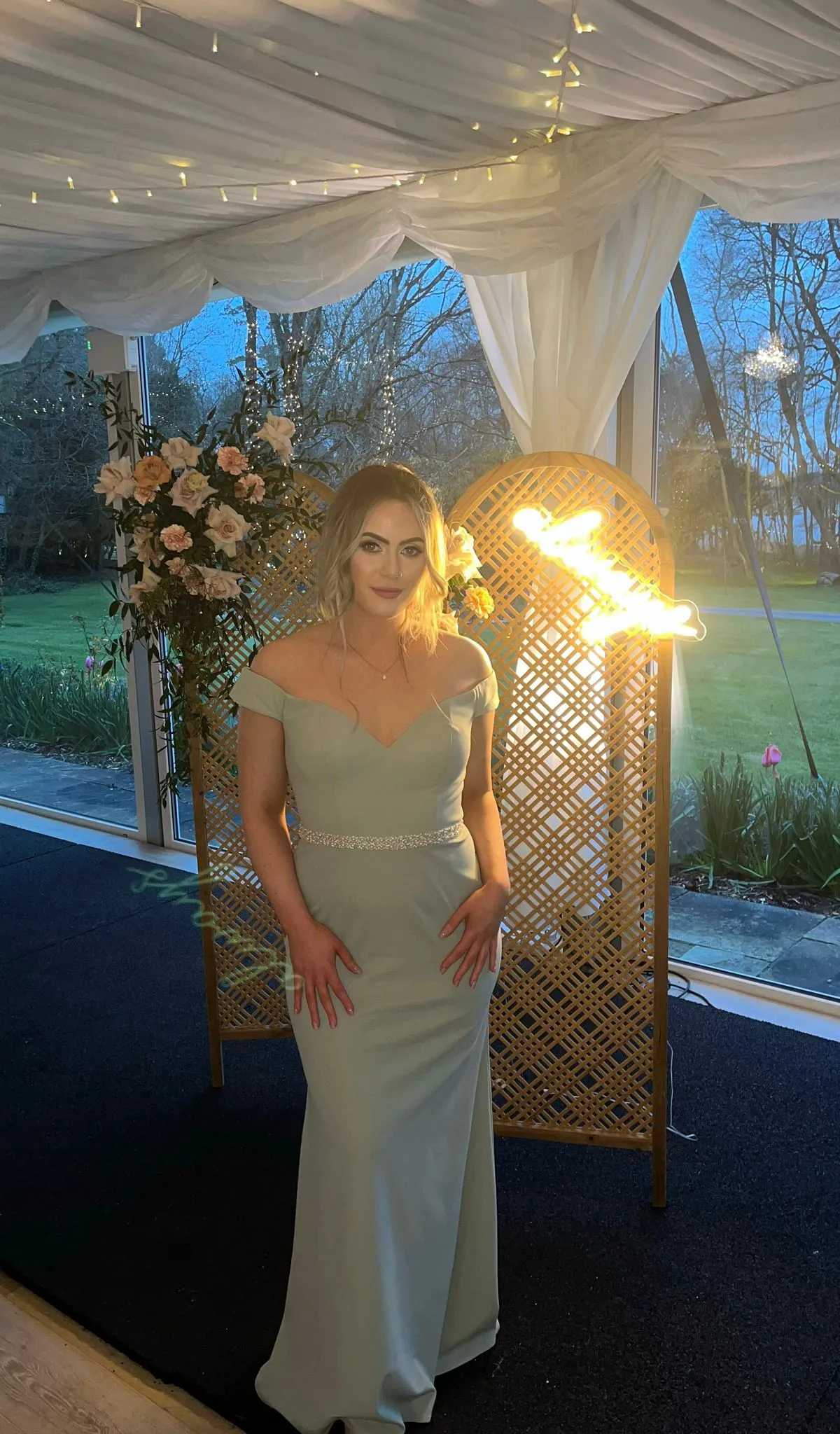 Alanna Sage Green Off The Shoulder Strapless Bridesmaids Dress