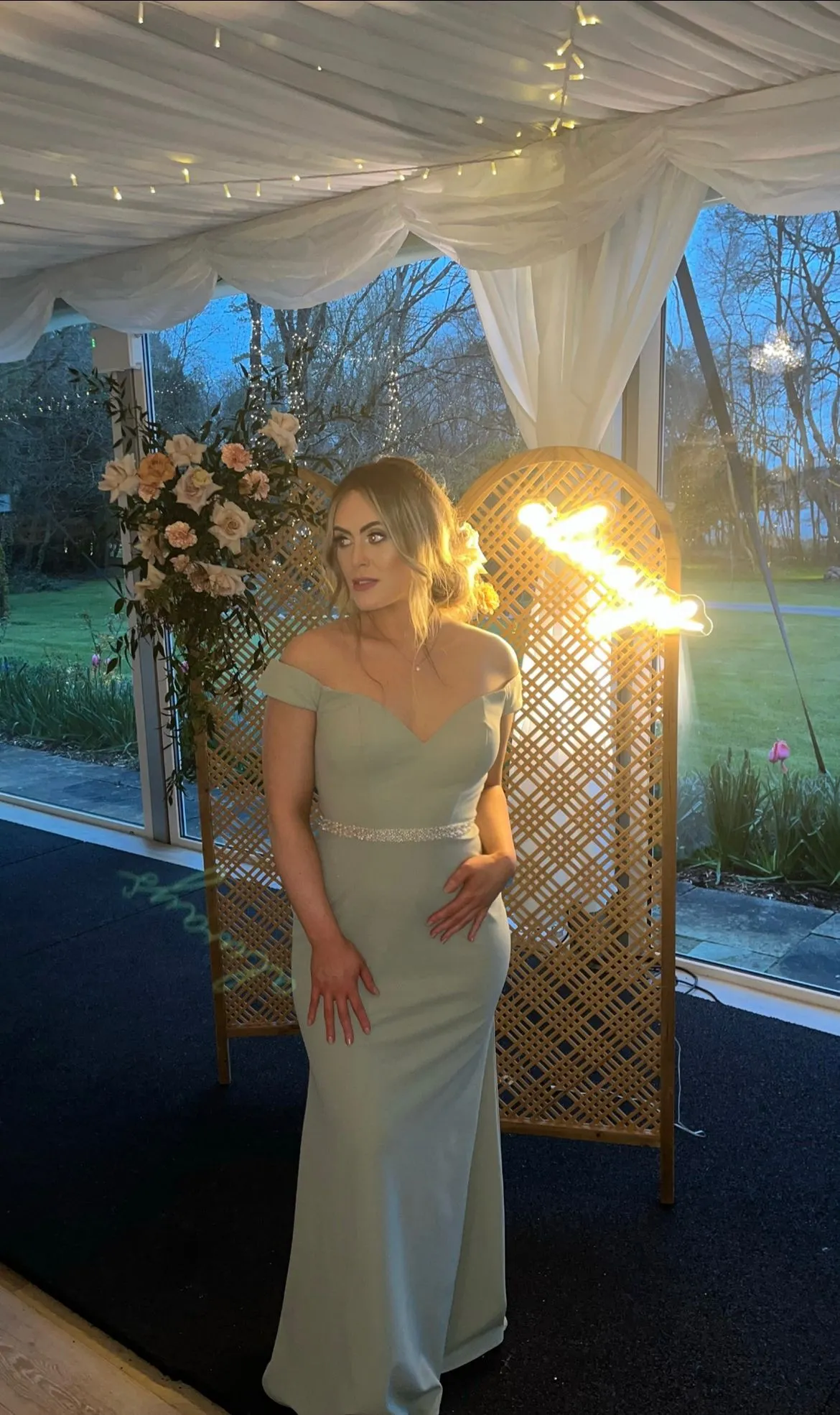Alanna Sage Green Off The Shoulder Strapless Bridesmaids Dress
