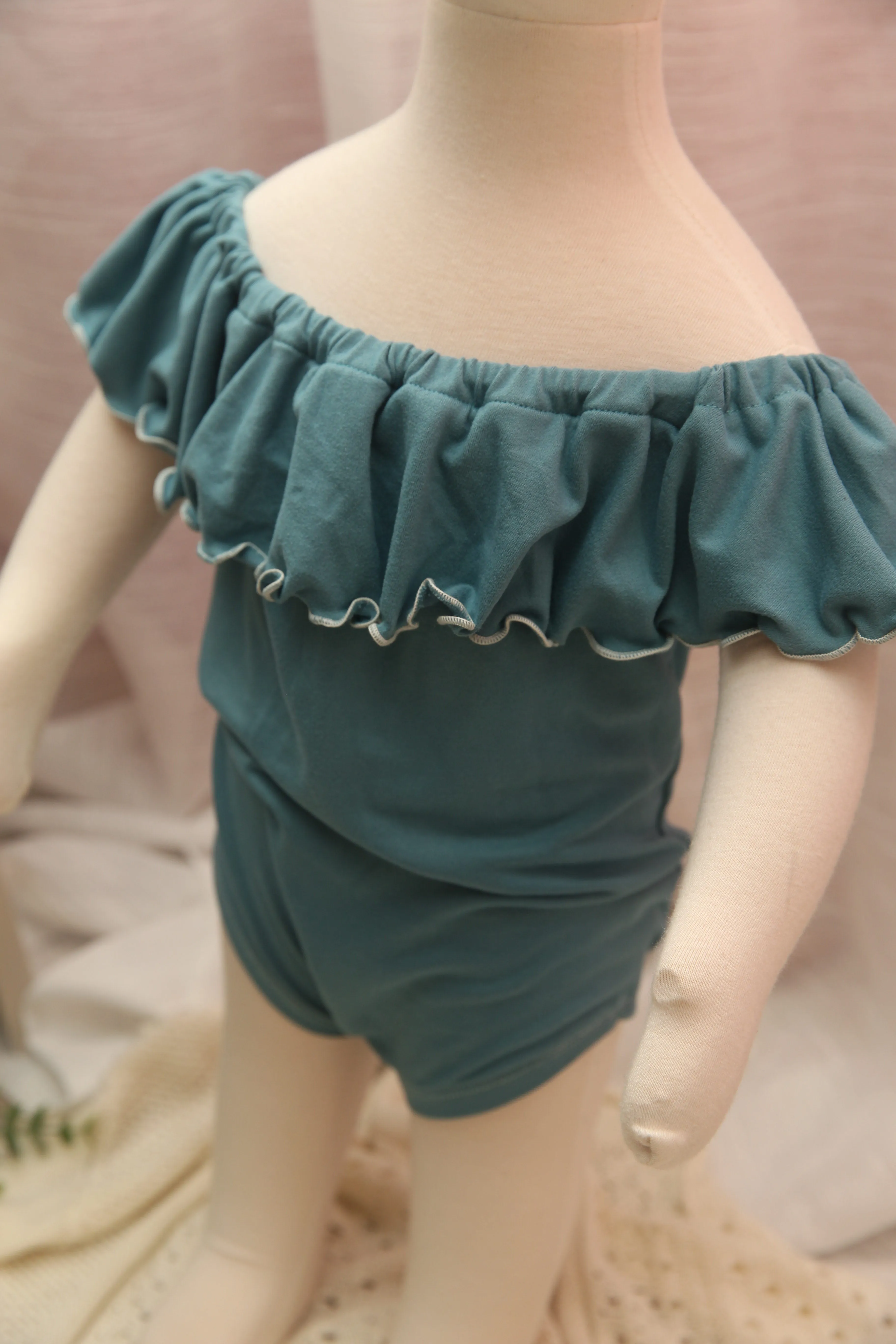 Anisa- Newborn or Sitter Flutter Romper; Newborn Romper; Sitter Romper; Deep Solid Teal; MADE TO ORDER