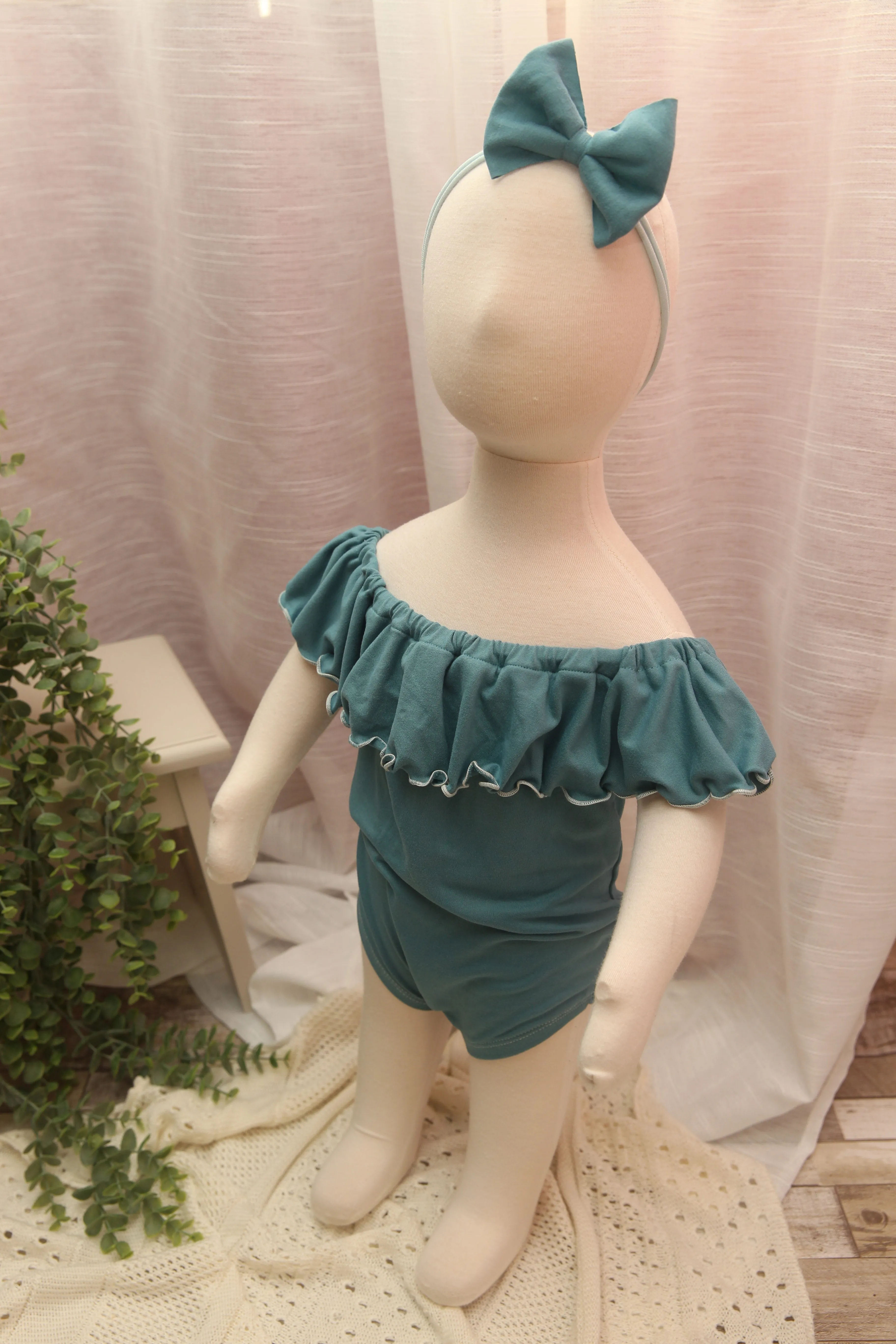 Anisa- Newborn or Sitter Flutter Romper; Newborn Romper; Sitter Romper; Deep Solid Teal; MADE TO ORDER