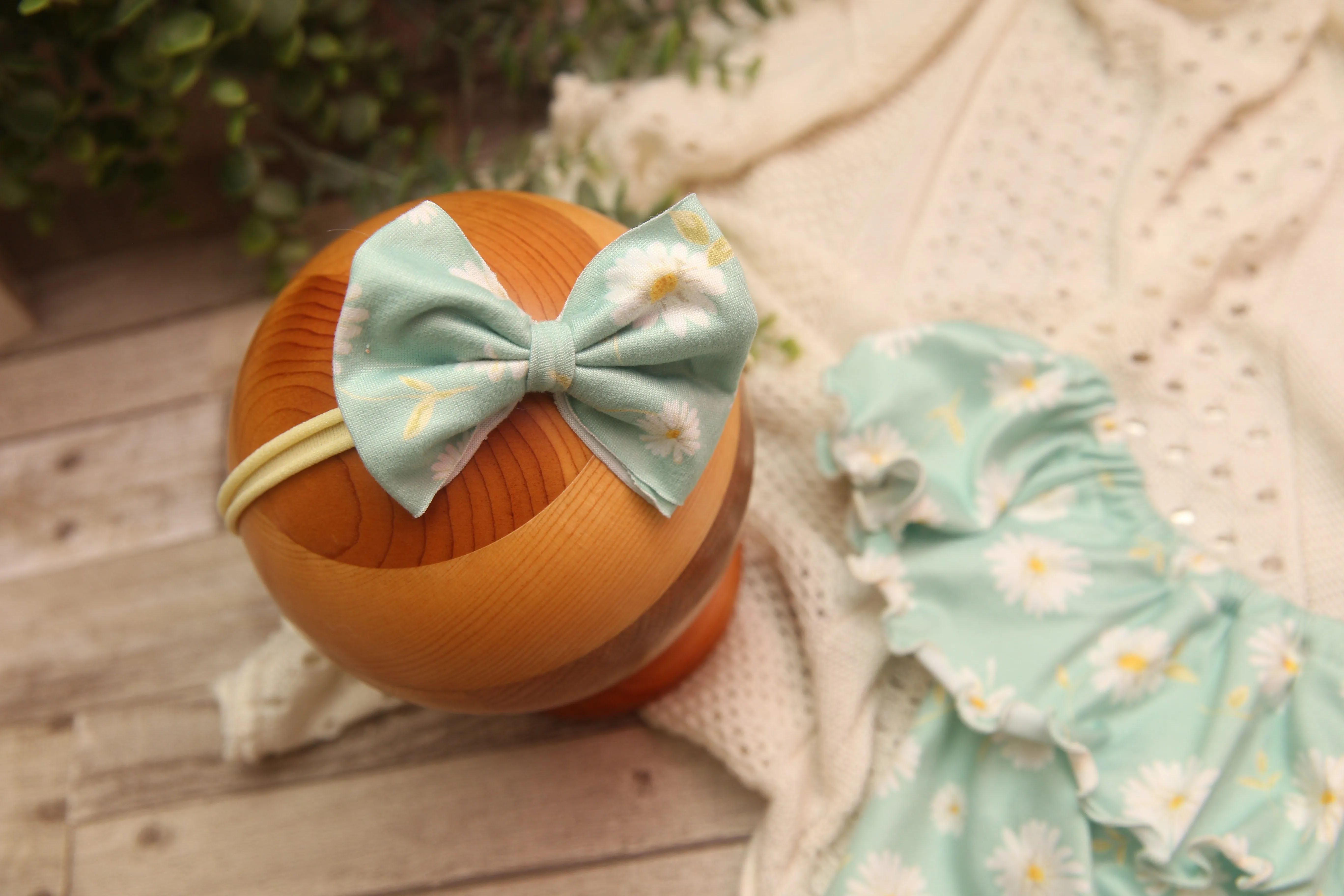 Anisa- Newborn or Sitter Flutter Romper; Newborn Romper; Sitter Romper; Seafoam Sunflower; MADE TO ORDER