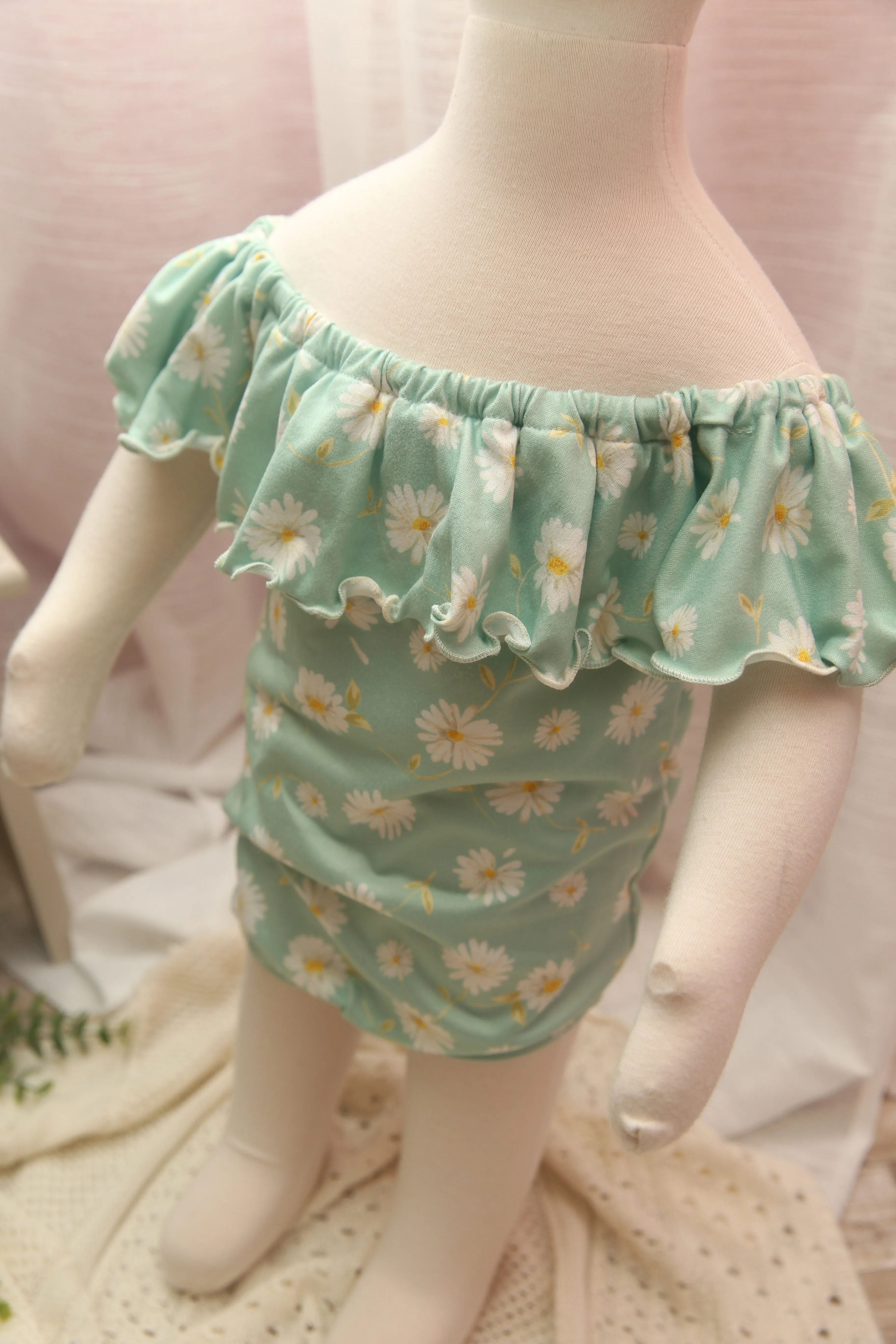 Anisa- Newborn or Sitter Flutter Romper; Newborn Romper; Sitter Romper; Seafoam Sunflower; MADE TO ORDER