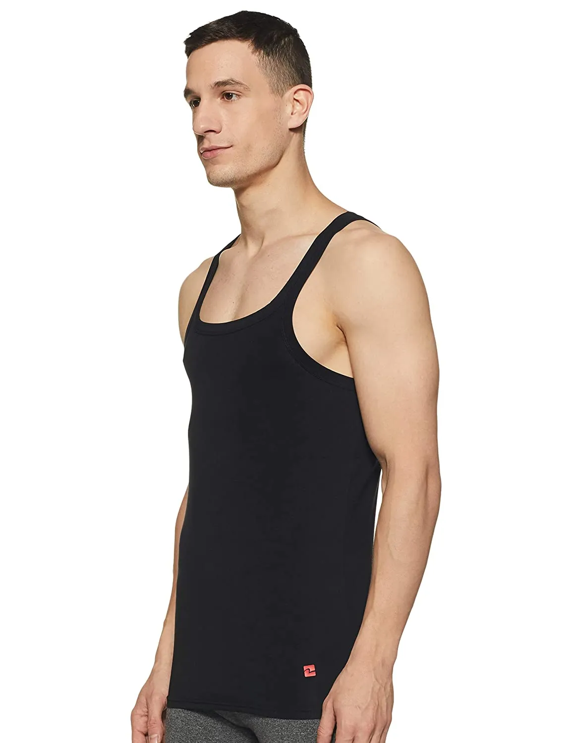 Black Cotton Lycra Vest (Square Neck)- Underjeans By Spykar