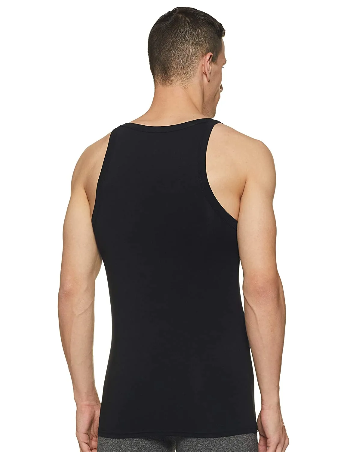 Black Cotton Lycra Vest (Square Neck)- Underjeans By Spykar