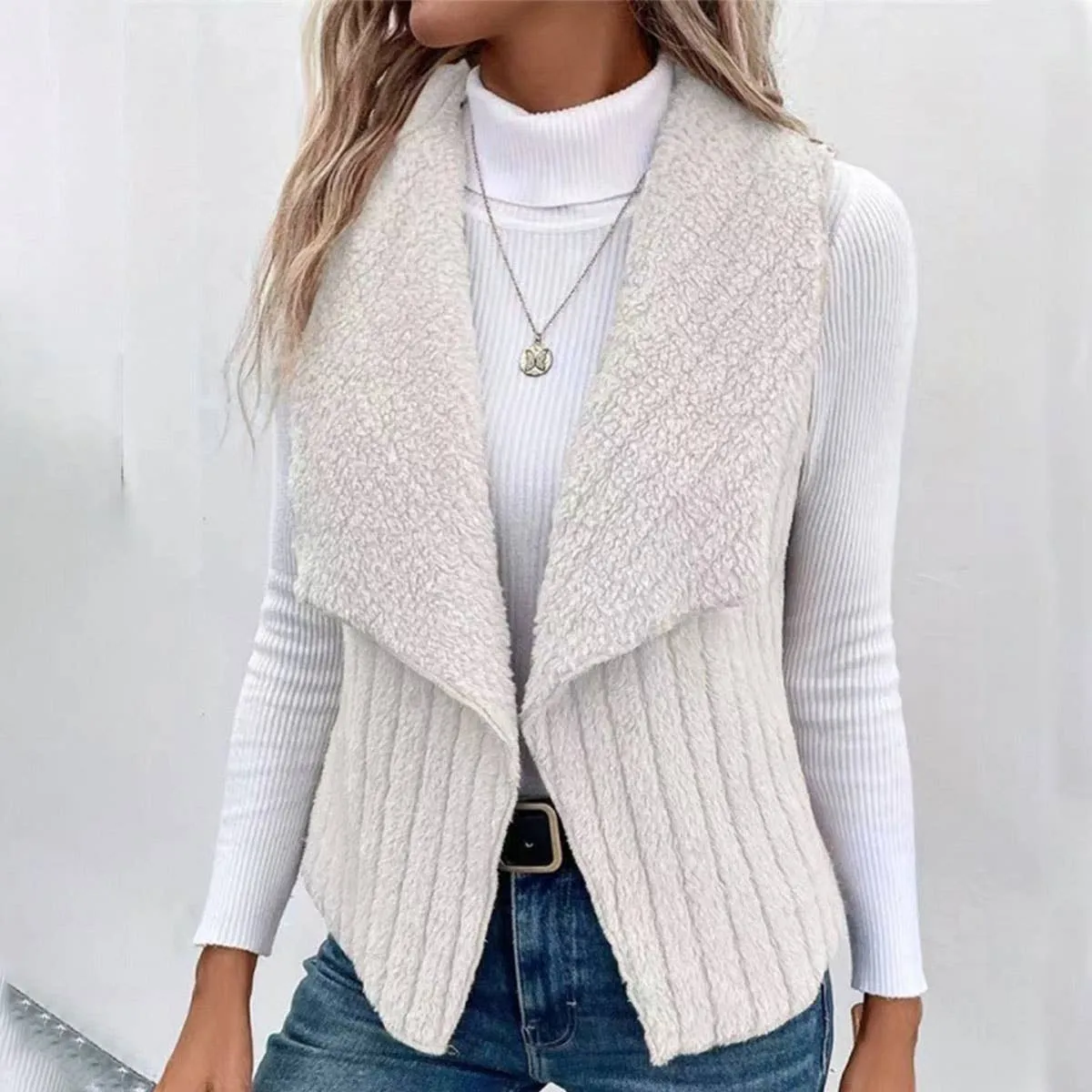 FASHION CASUAL SIMPLE SOLID COLOR SLEEVELESS VEST: WHITE / (S) 1