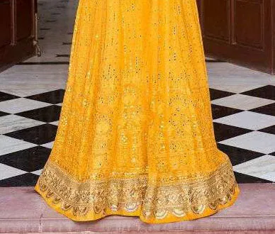 Gorgeous Yellow Colored Georgette & Chinon Long Kurtis And Suits For Women
