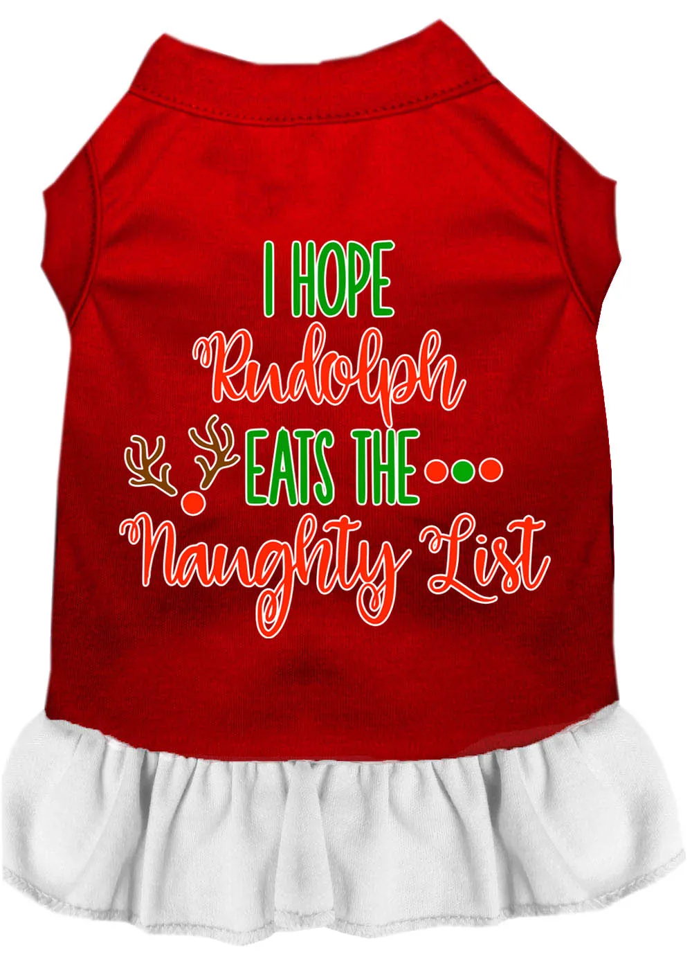 Hope Rudolph Eats Naughty List Screen Print Dog Dress Red With White Lg