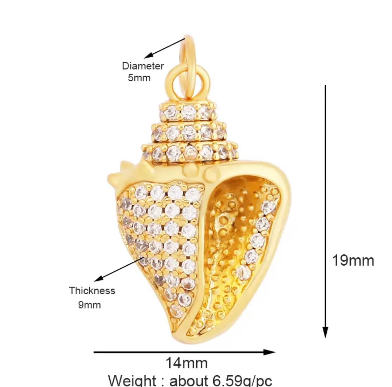 Large Pave Seashell Charm Style 2  For Charm Bar & Charm Necklaces