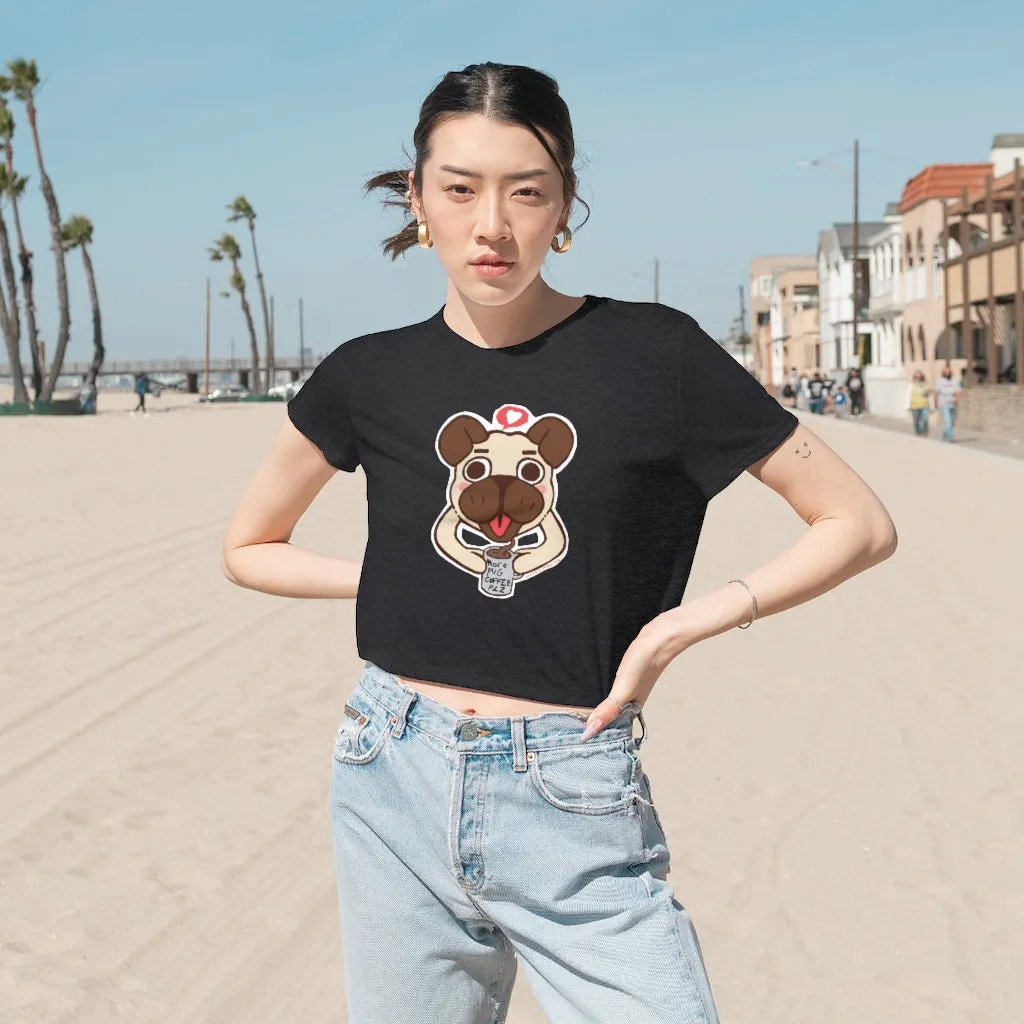 More Pug Coffee Please Women's Flowy Cropped Tee