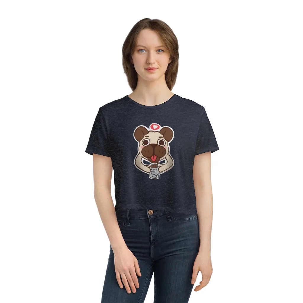 More Pug Coffee Please Women's Flowy Cropped Tee