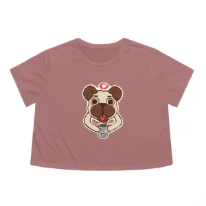 More Pug Coffee Please Women's Flowy Cropped Tee