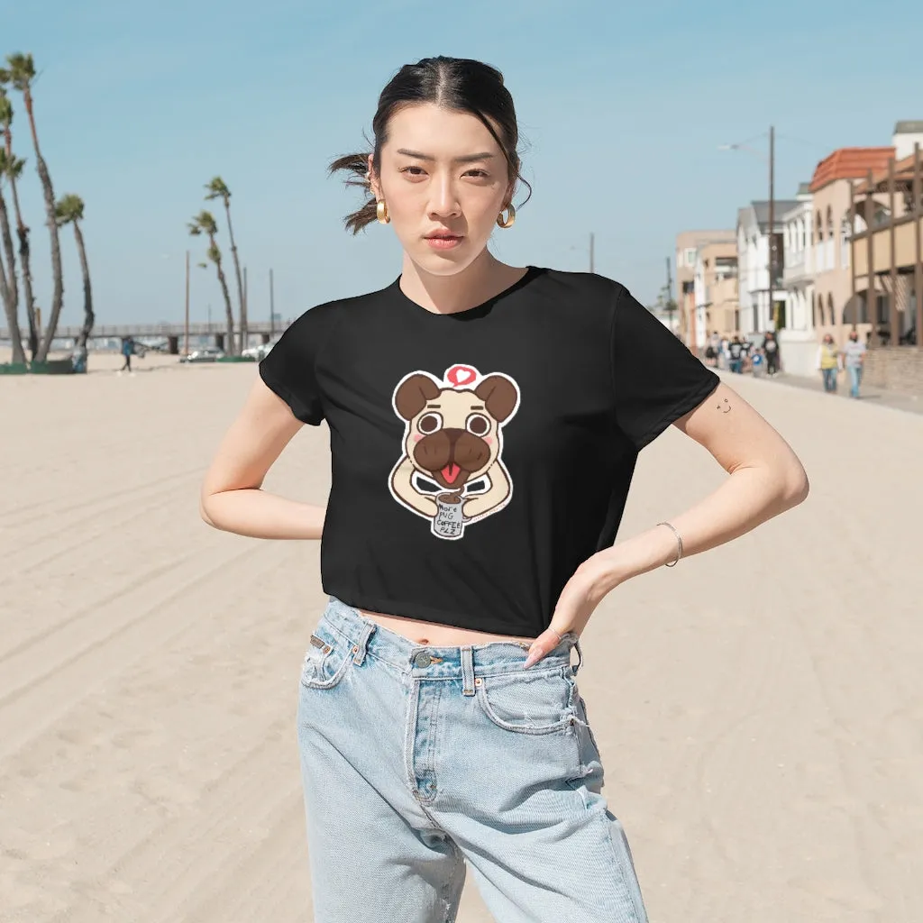 More Pug Coffee Please Women's Flowy Cropped Tee