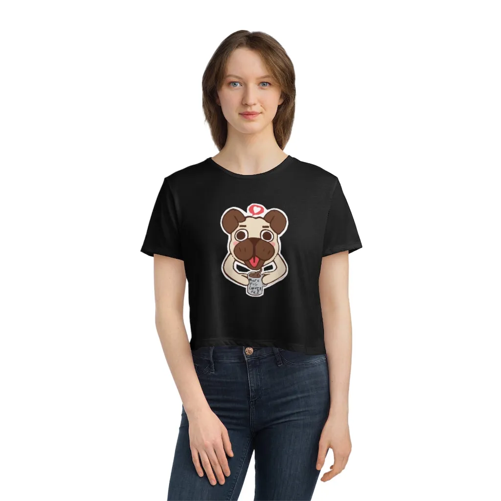 More Pug Coffee Please Women's Flowy Cropped Tee