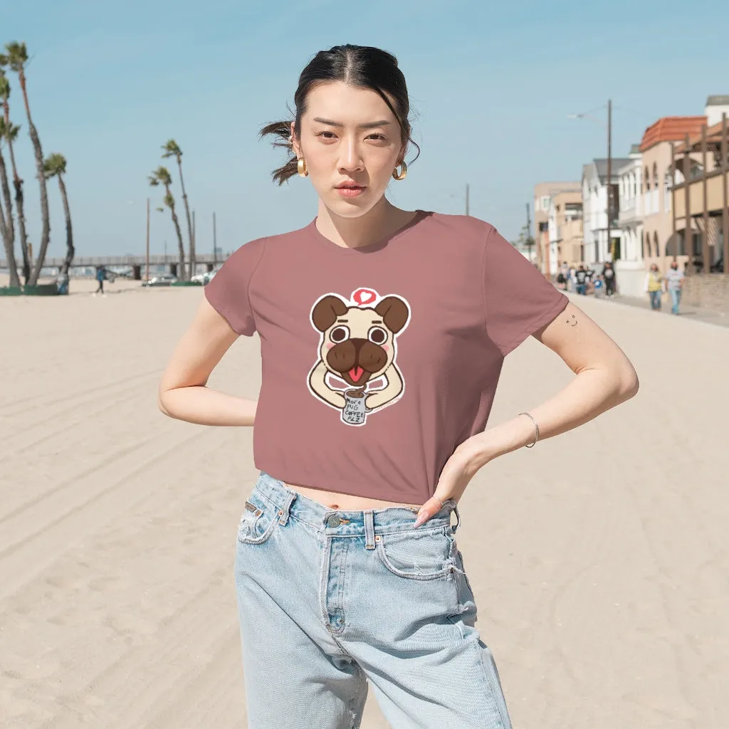 More Pug Coffee Please Women's Flowy Cropped Tee