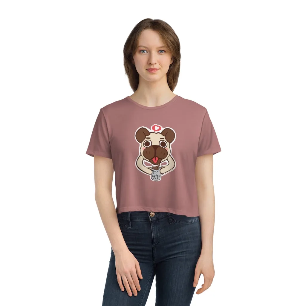 More Pug Coffee Please Women's Flowy Cropped Tee