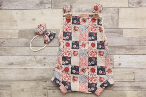 "Quilted" Graham Suspenders-Sitter Size- Polka Dot Rose- MADE TO ORDER