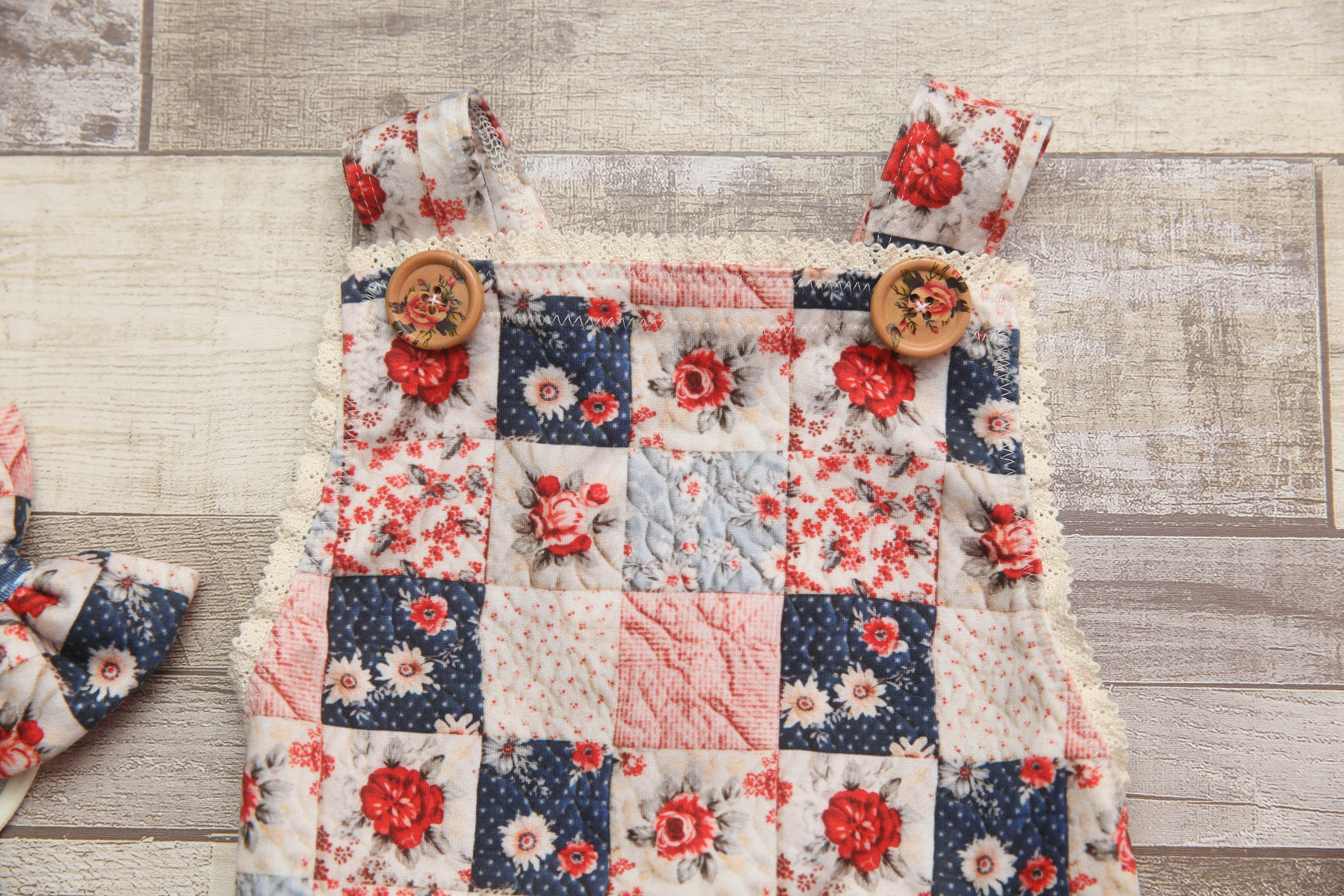"Quilted" Graham Suspenders-Sitter Size- Polka Dot Rose- MADE TO ORDER