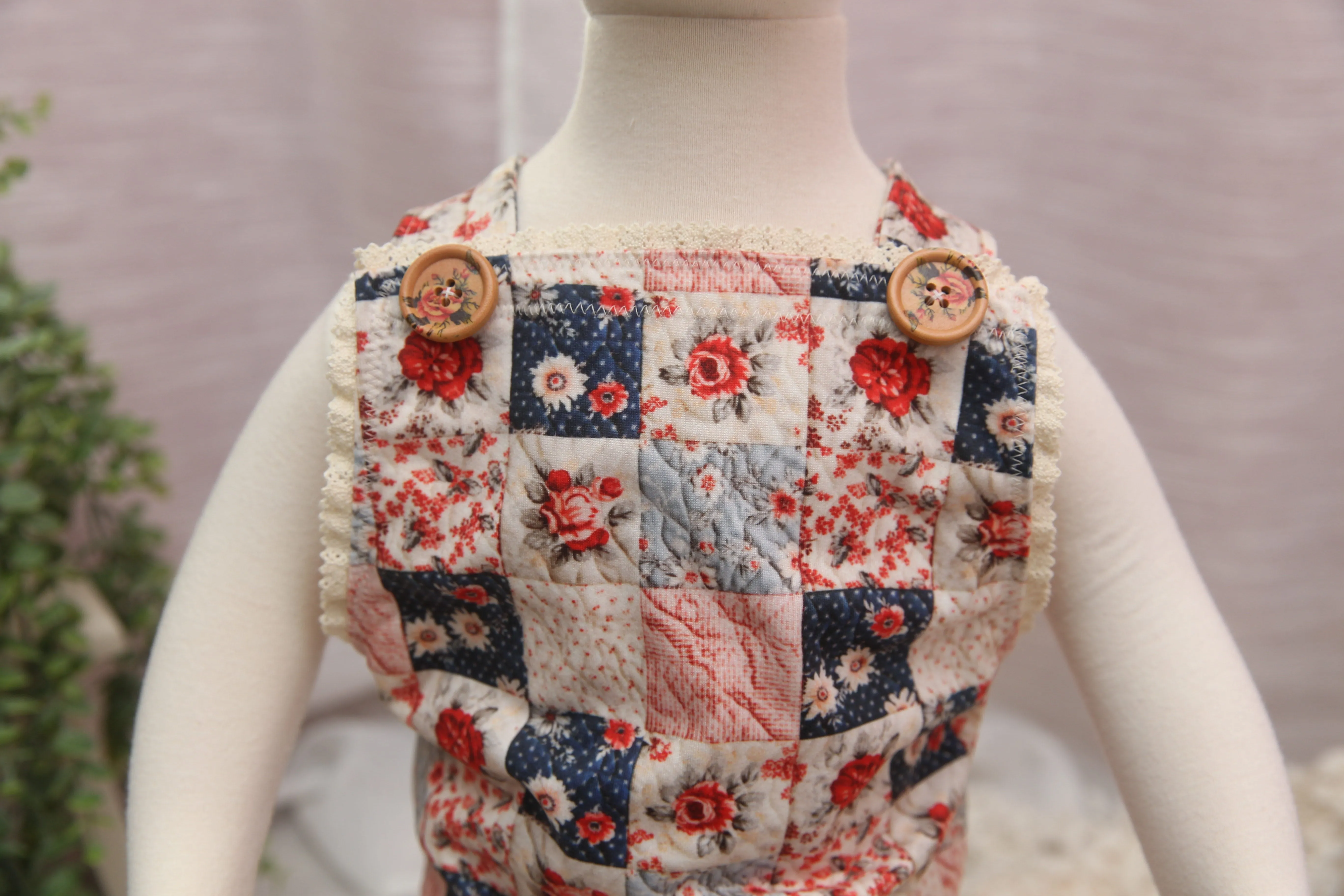 "Quilted" Graham Suspenders-Sitter Size- Polka Dot Rose- MADE TO ORDER