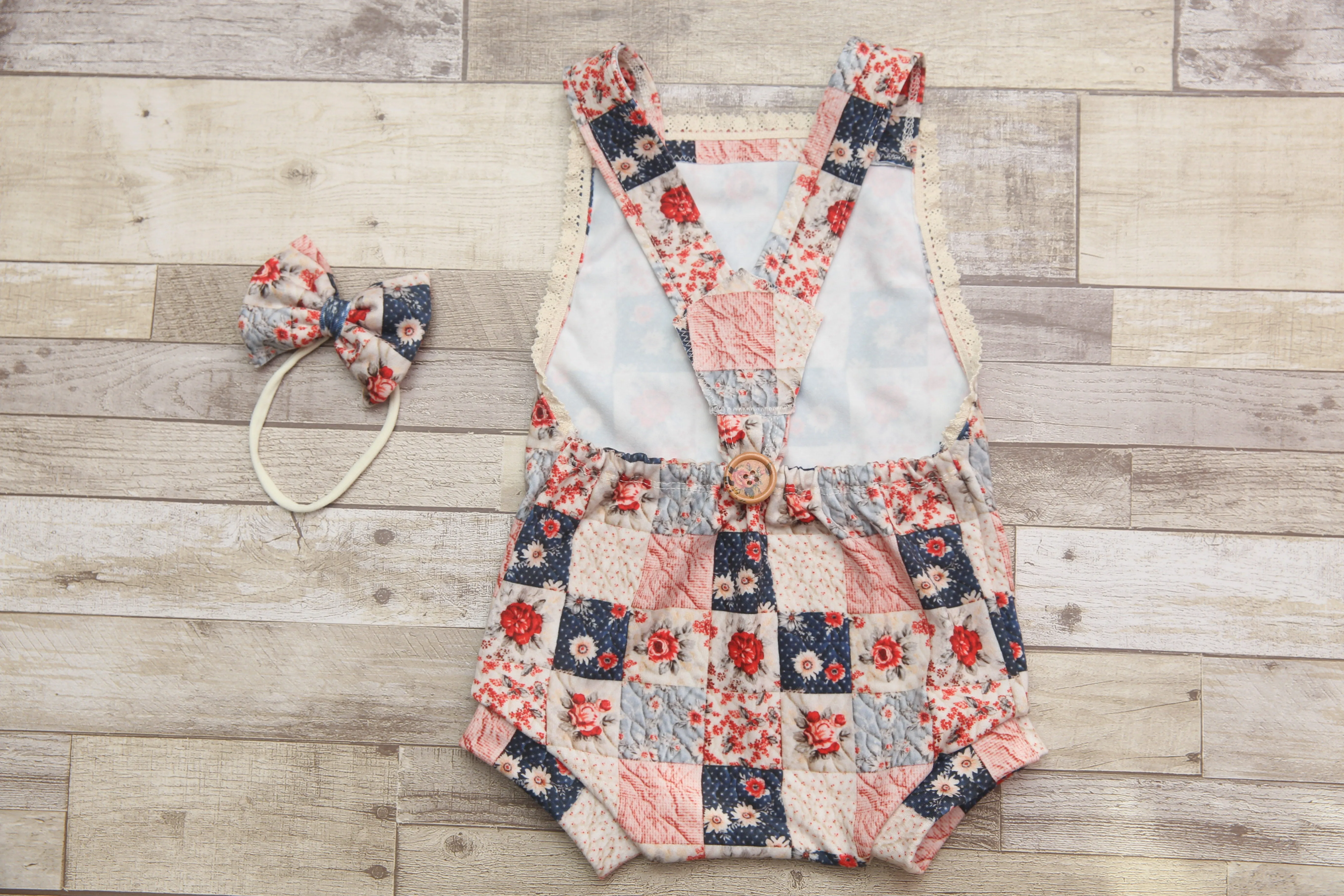 "Quilted" Graham Suspenders-Sitter Size- Polka Dot Rose- MADE TO ORDER