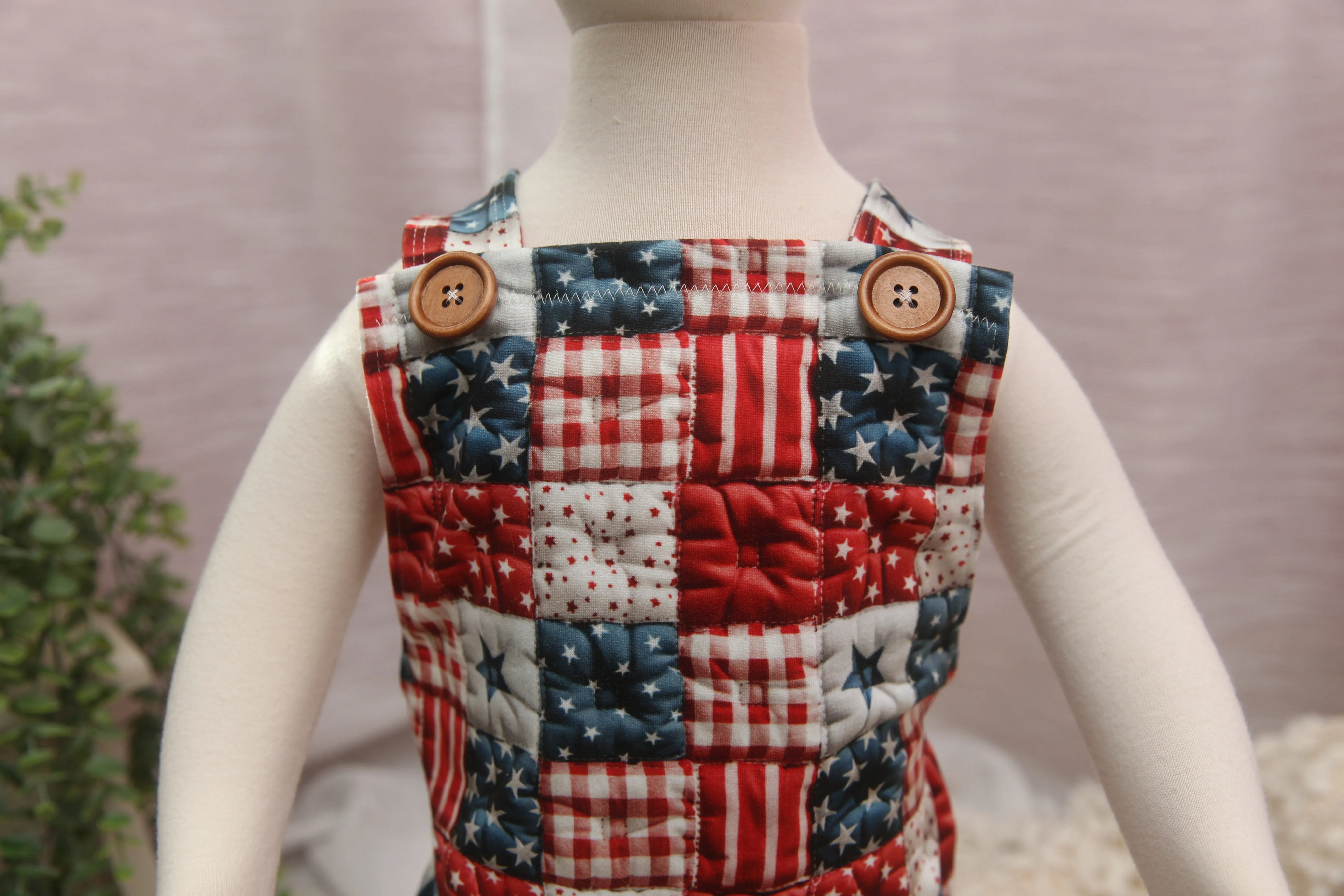 "Quilted" Graham Suspenders-Sitter Size- Stars and Stripes- MADE TO ORDER