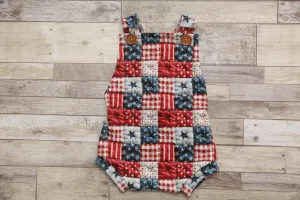 "Quilted" Graham Suspenders-Sitter Size- Stars and Stripes- MADE TO ORDER
