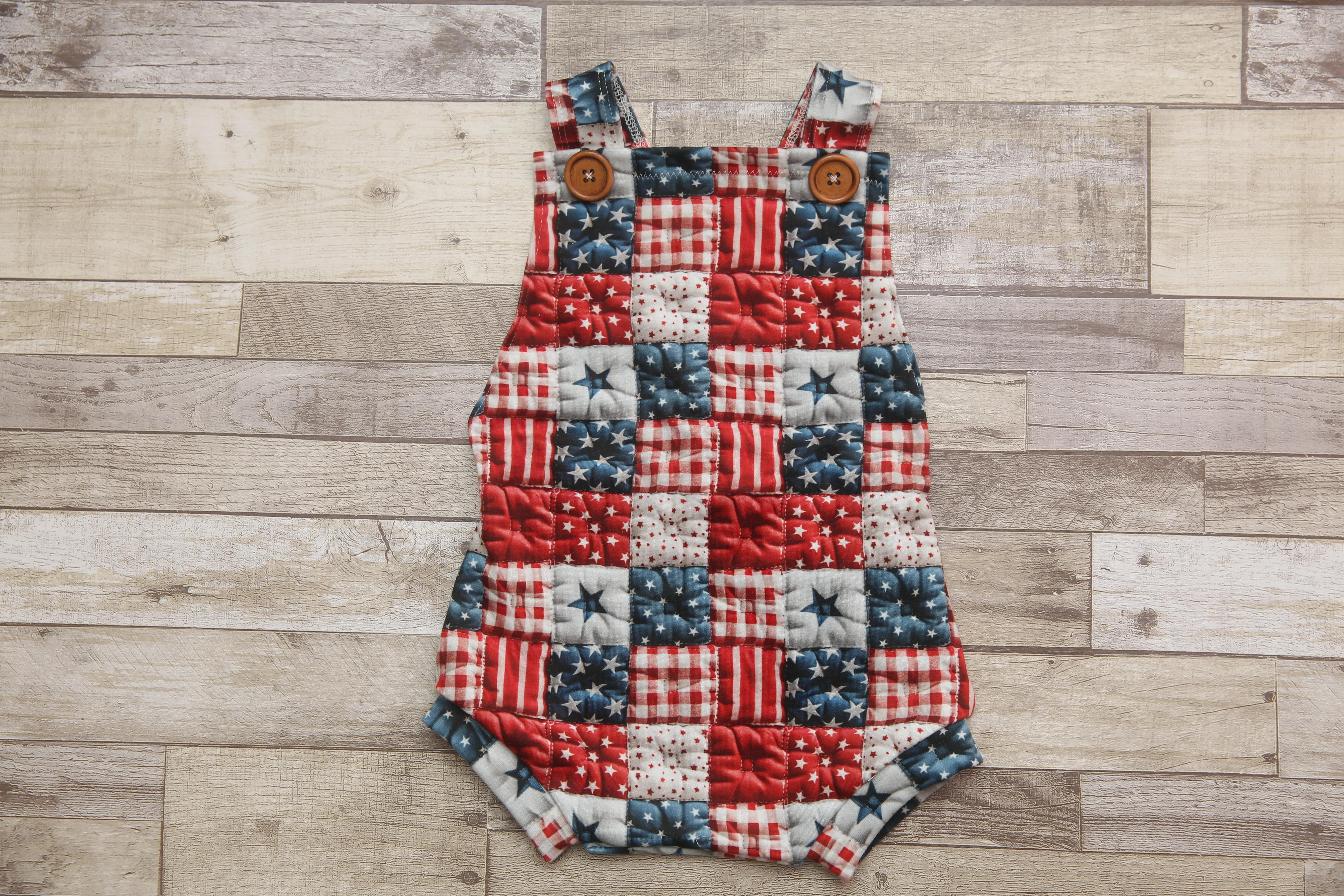 "Quilted" Graham Suspenders-Sitter Size- Stars and Stripes- MADE TO ORDER