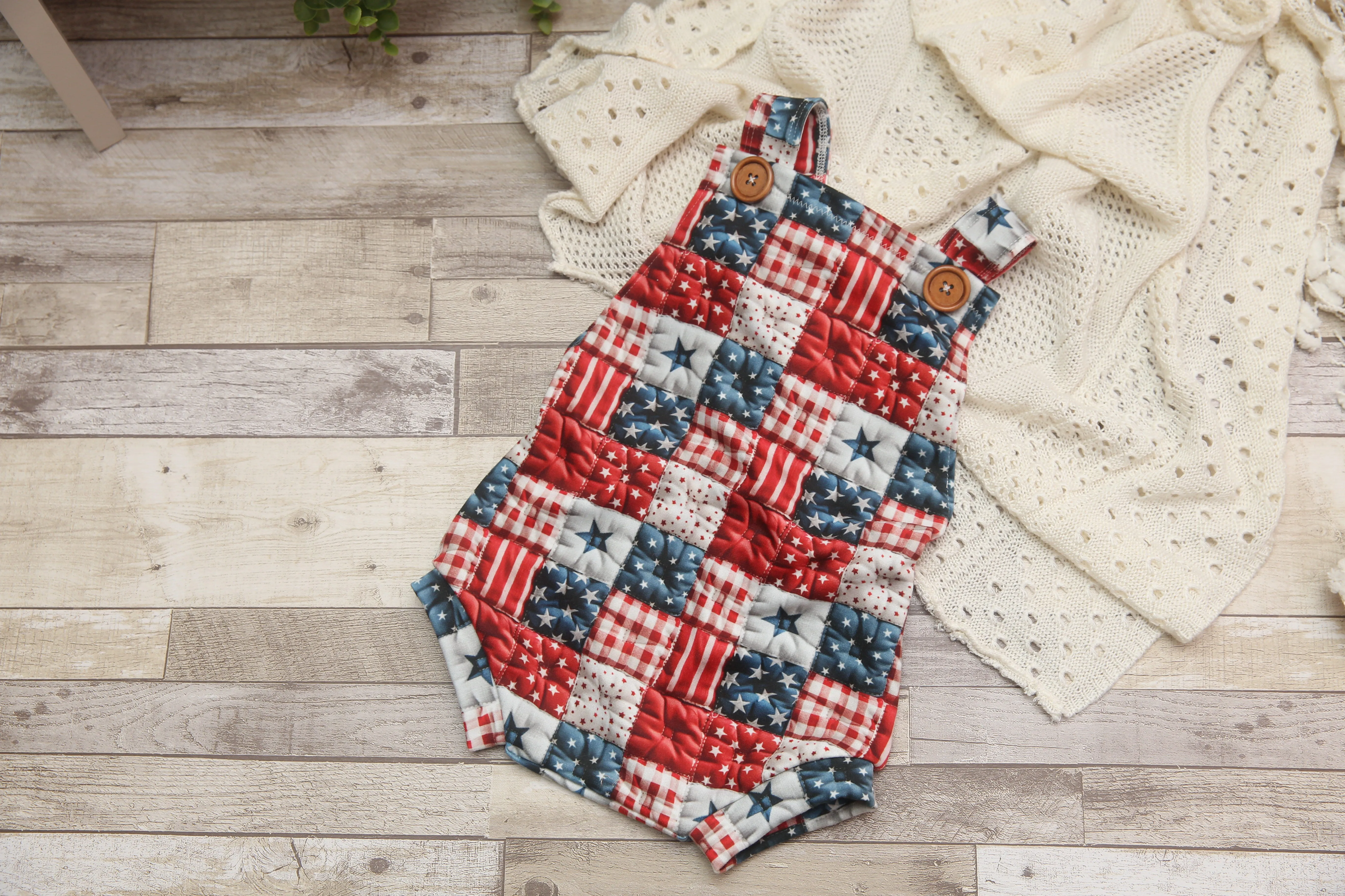 "Quilted" Graham Suspenders-Sitter Size- Stars and Stripes- MADE TO ORDER