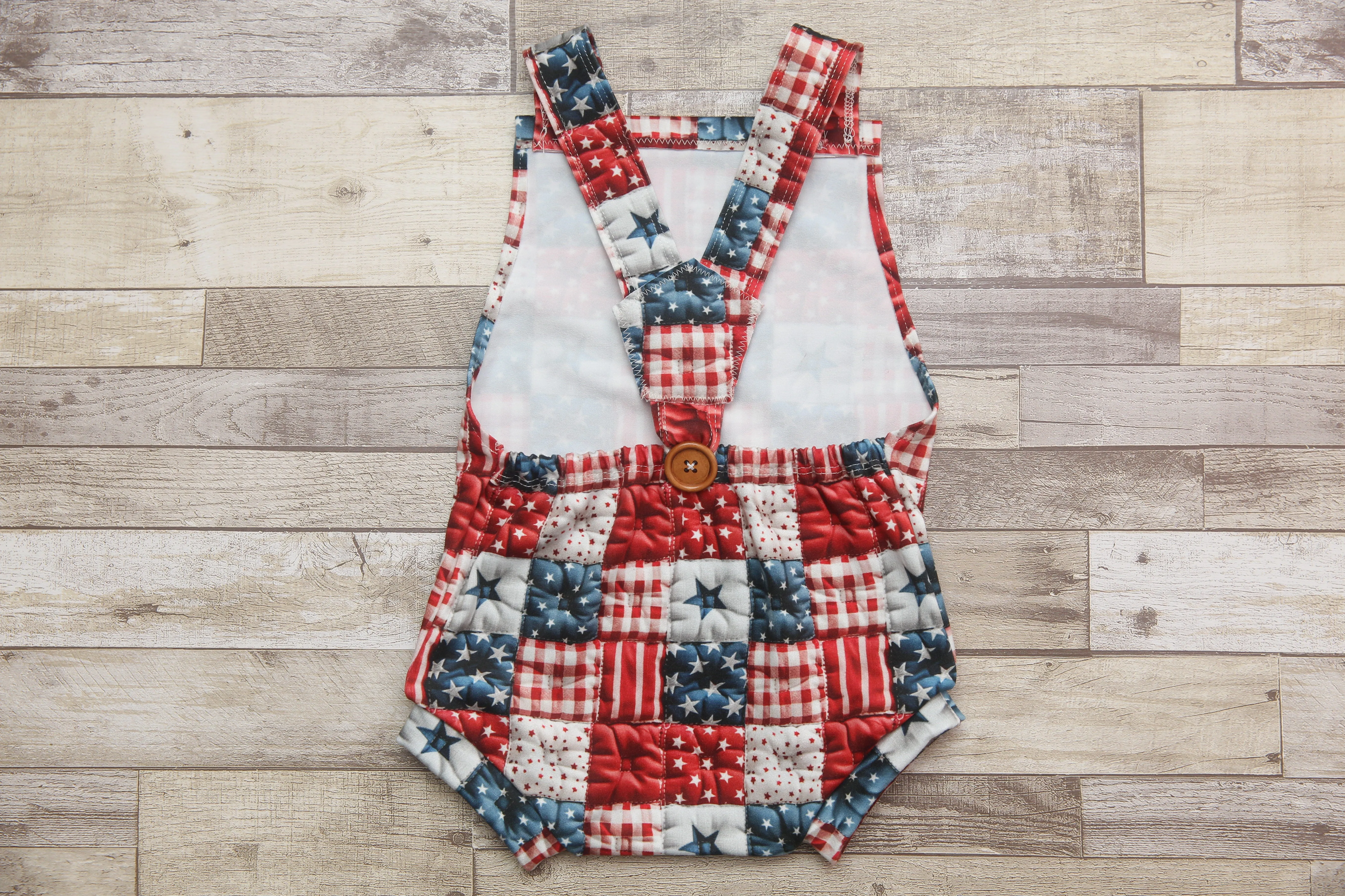 "Quilted" Graham Suspenders-Sitter Size- Stars and Stripes- MADE TO ORDER