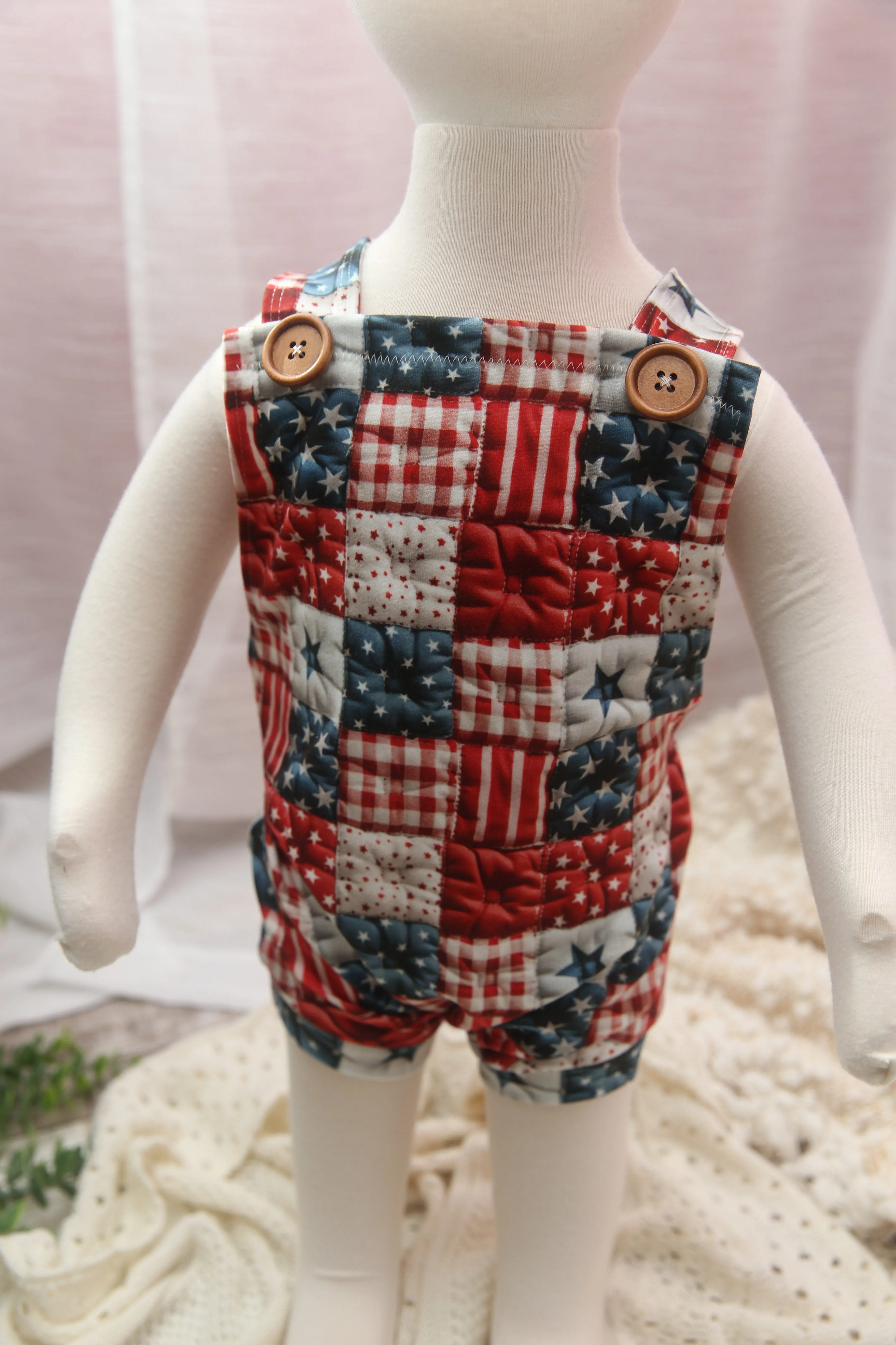 "Quilted" Graham Suspenders-Sitter Size- Stars and Stripes- MADE TO ORDER