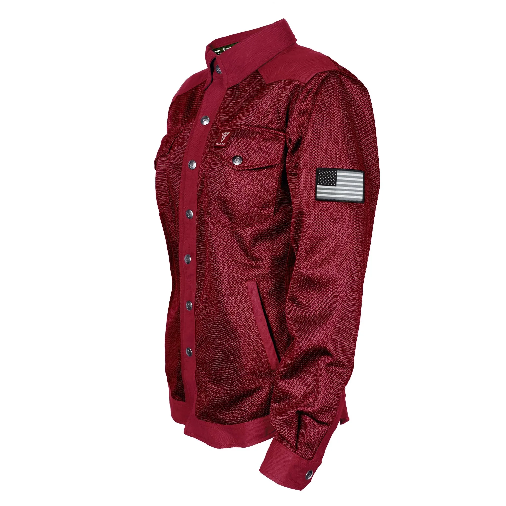 SALE Protective Summer Mesh Shirt for Women - Red Maroon Solid with Pads