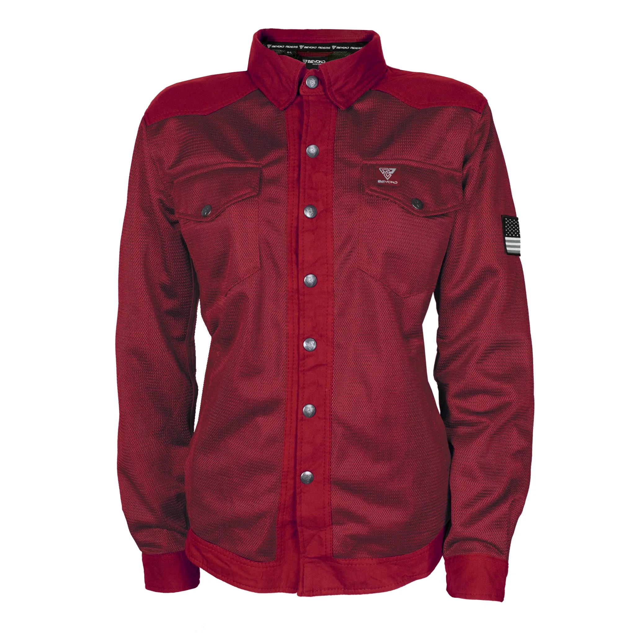 SALE Protective Summer Mesh Shirt for Women - Red Maroon Solid with Pads