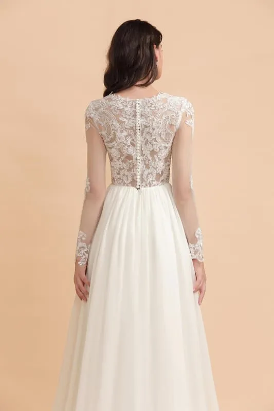 Simple Long Sleeves Lace Floor Length Boho Wedding Dresses