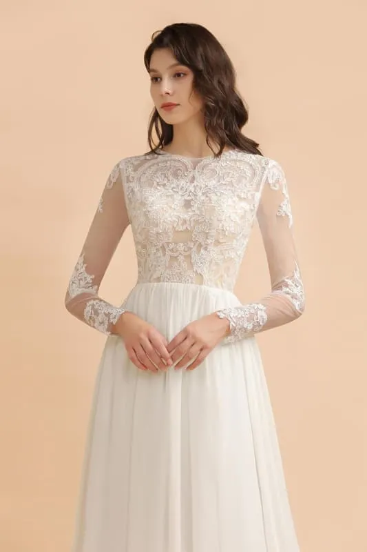 Simple Long Sleeves Lace Floor Length Boho Wedding Dresses
