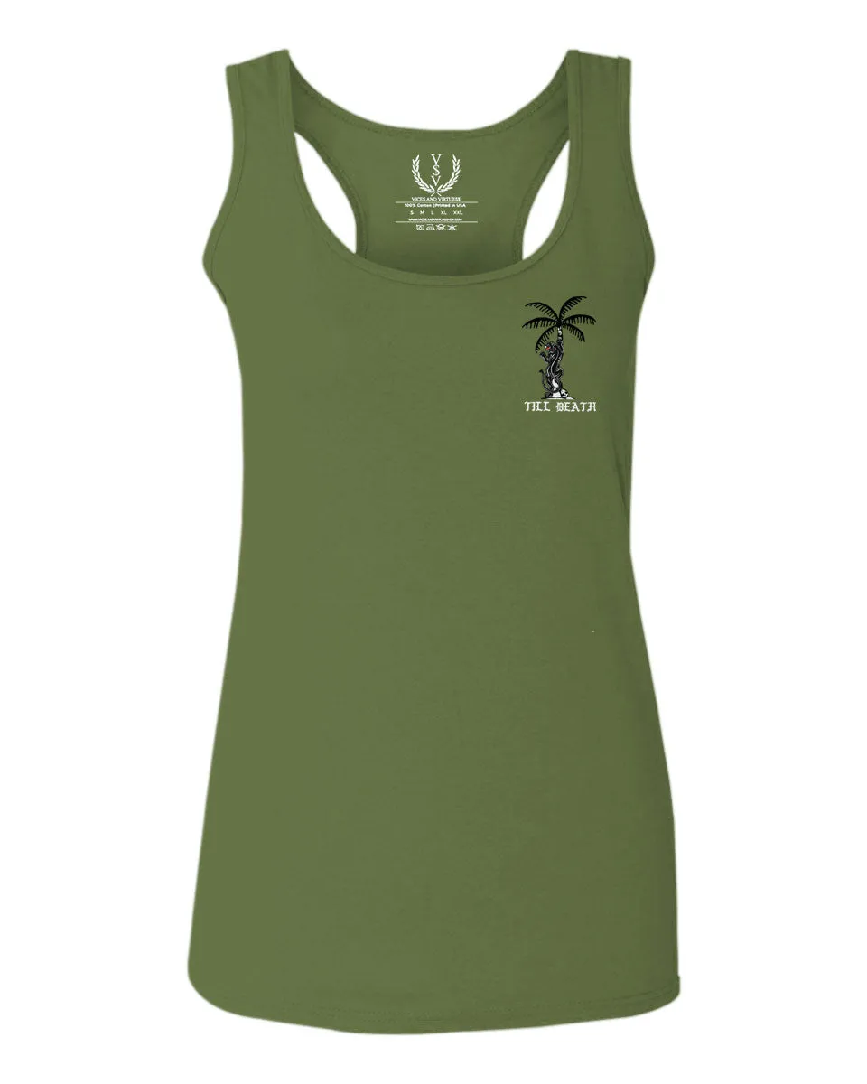 Summer Cool Graphic Palm Puma Tattoo Good Vibe Till Death Obei Society  women's Tank Top sleeveless Racerback