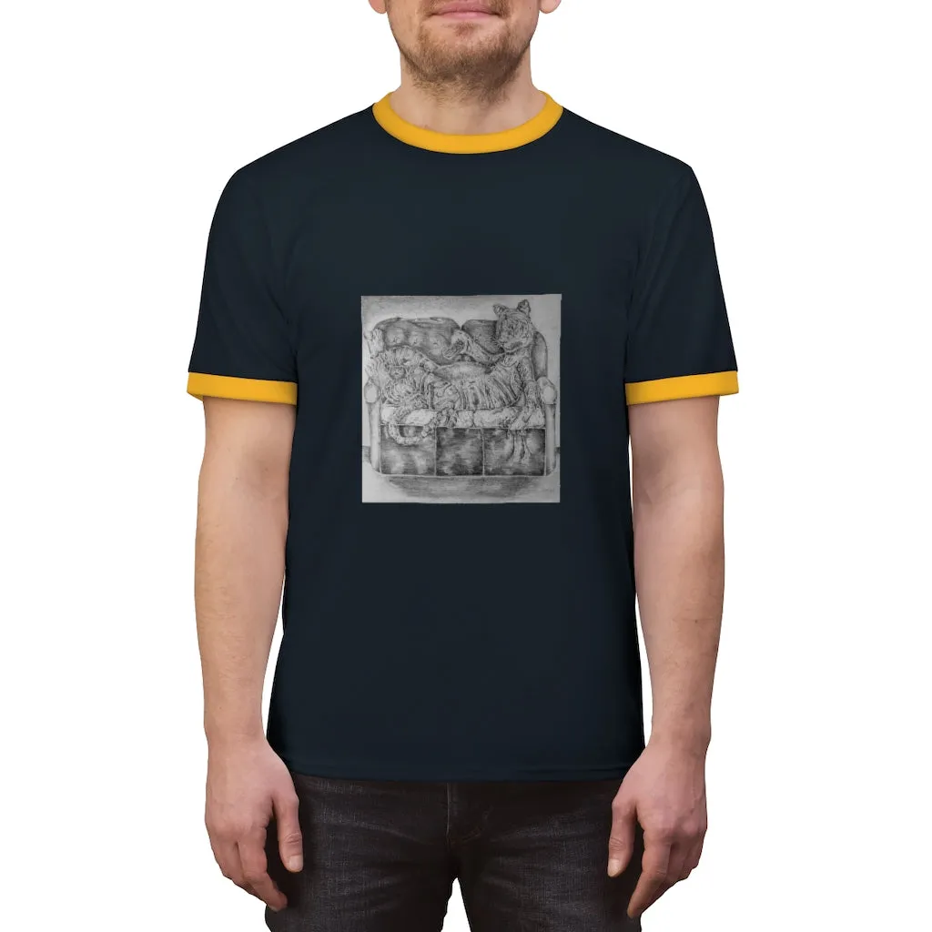 Tiger on a Couch Unisex Ringer Tee