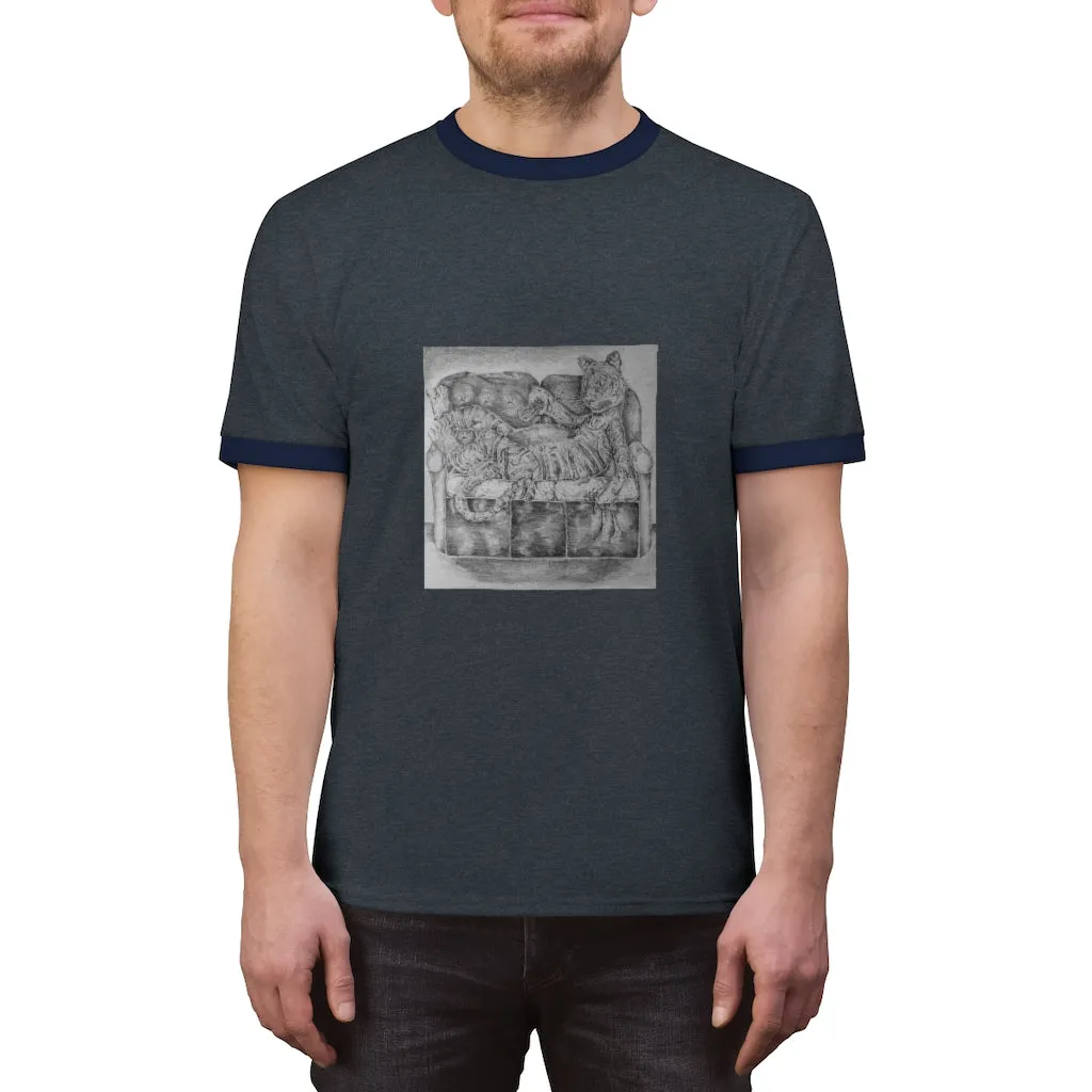Tiger on a Couch Unisex Ringer Tee