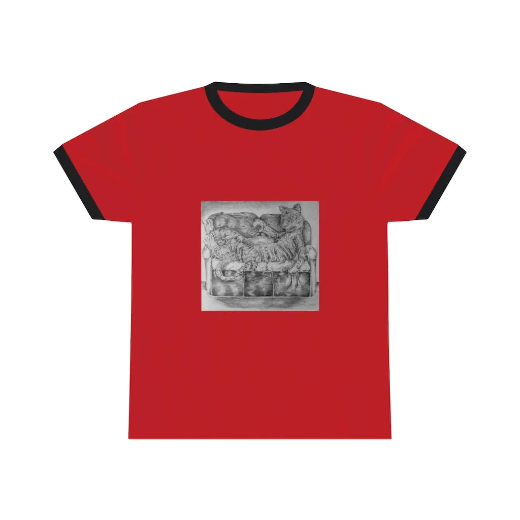 Tiger on a Couch Unisex Ringer Tee