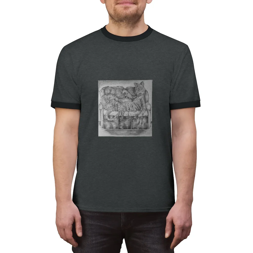 Tiger on a Couch Unisex Ringer Tee