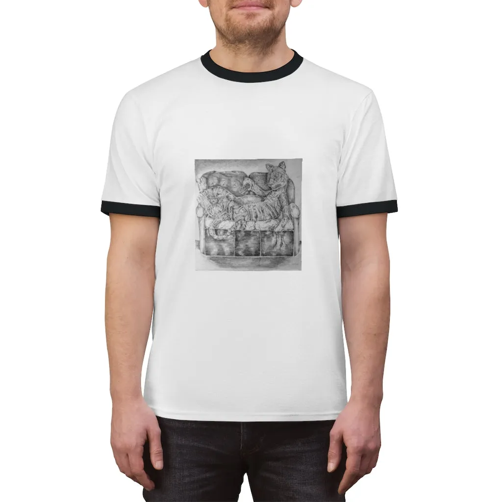 Tiger on a Couch Unisex Ringer Tee