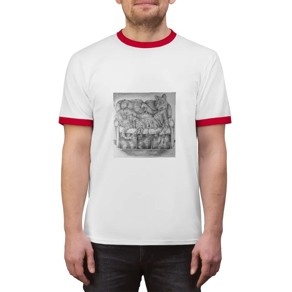 Tiger on a Couch Unisex Ringer Tee